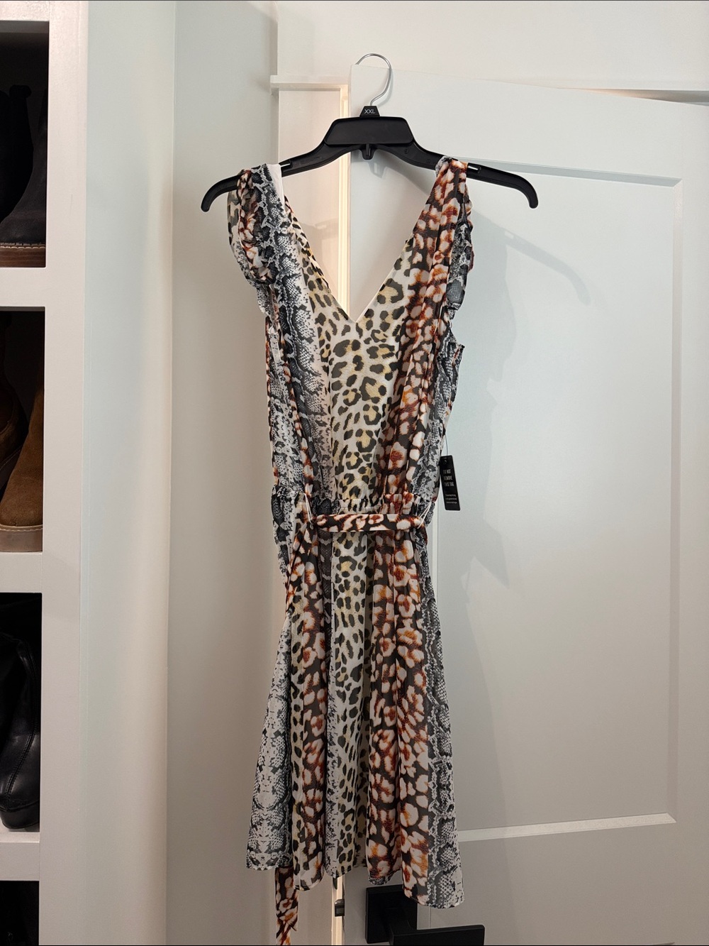 Express Mixed Animal Print Mini Dress in Brown, Black, Cream